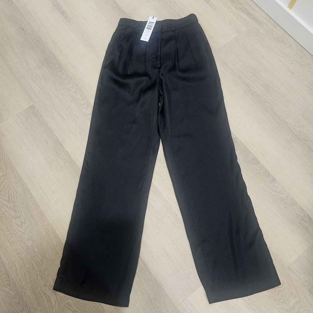 NWT Noisy May Black Satin Wide Leg High Rise Pleated Trouser Pant Sz.S Party - Picture 3 of 6